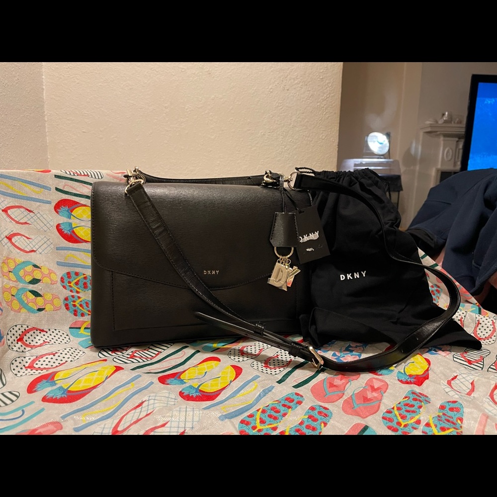 Dkny Lex Leather Top Handle Satchel Black